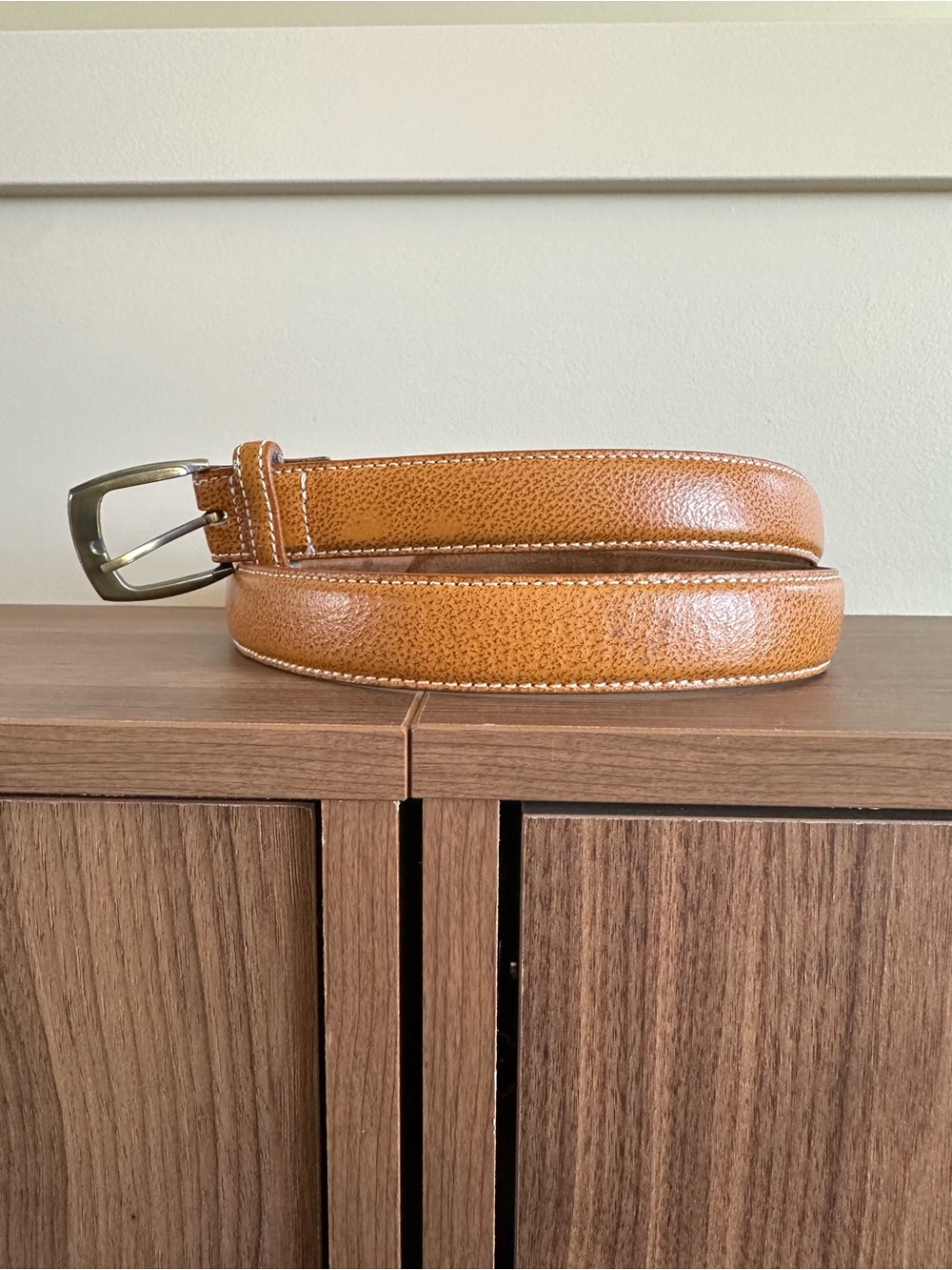 Tan Leather Belt with Polished Buckle